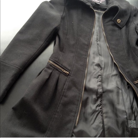 Black Wool Blend Pea Coat - Picture 10 of 13